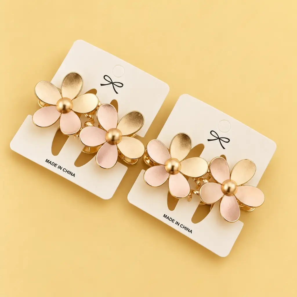 Set de 2 Mini Pinches Doble Flor Dorado