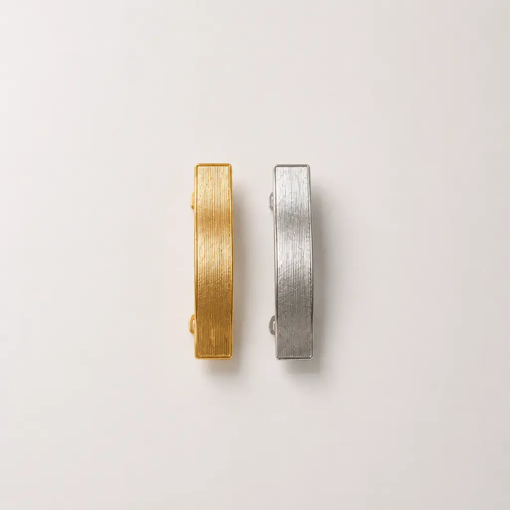 Pinche Metálico Rectangular Texturizado Dorado y Plateado