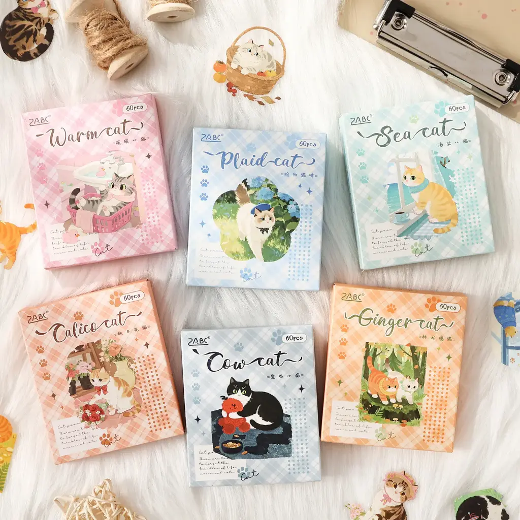 Set stickers aventura de  Gatitos Kawaii