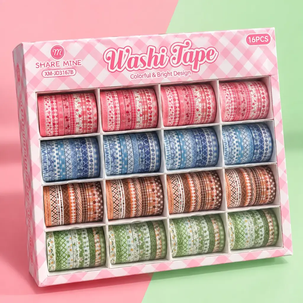 Set de Washi Tape Flores, Corazones y Patrones Geométricos