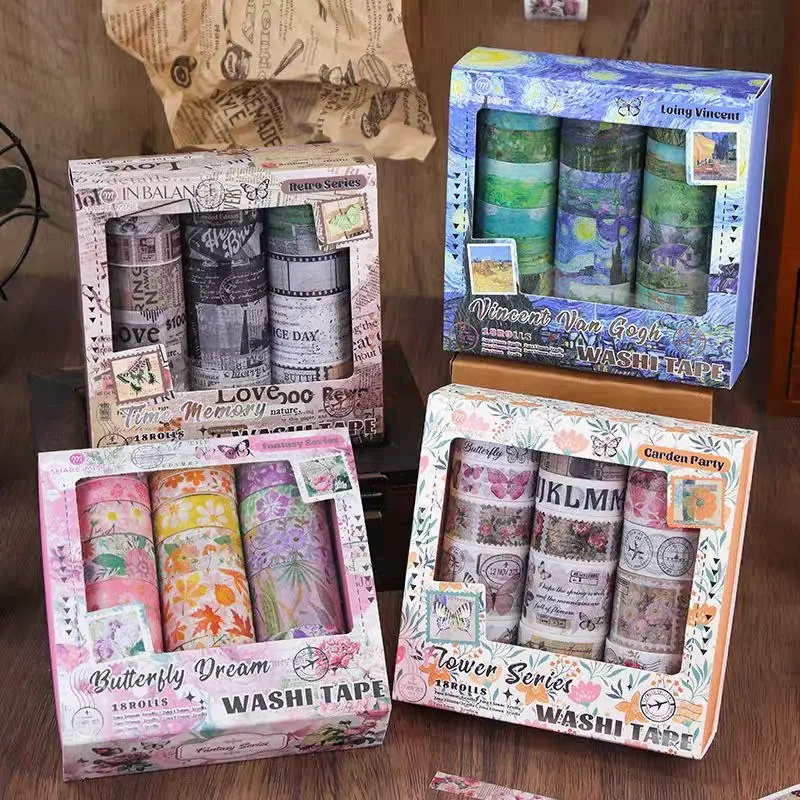 Set de Washi Tape  18 pcs Arte y Flores
