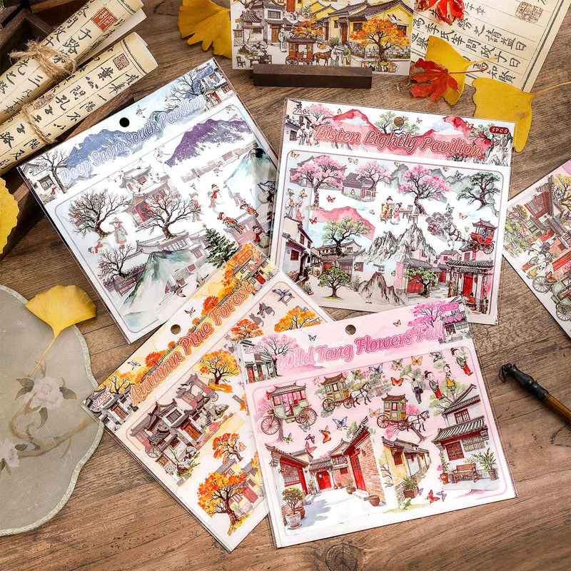 Stickers Escenario Casitas y Estaciones 3 Hojas