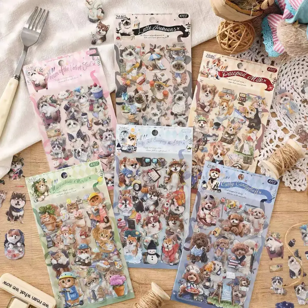 Set de  4 pcs Stickers Mascotitas Cute