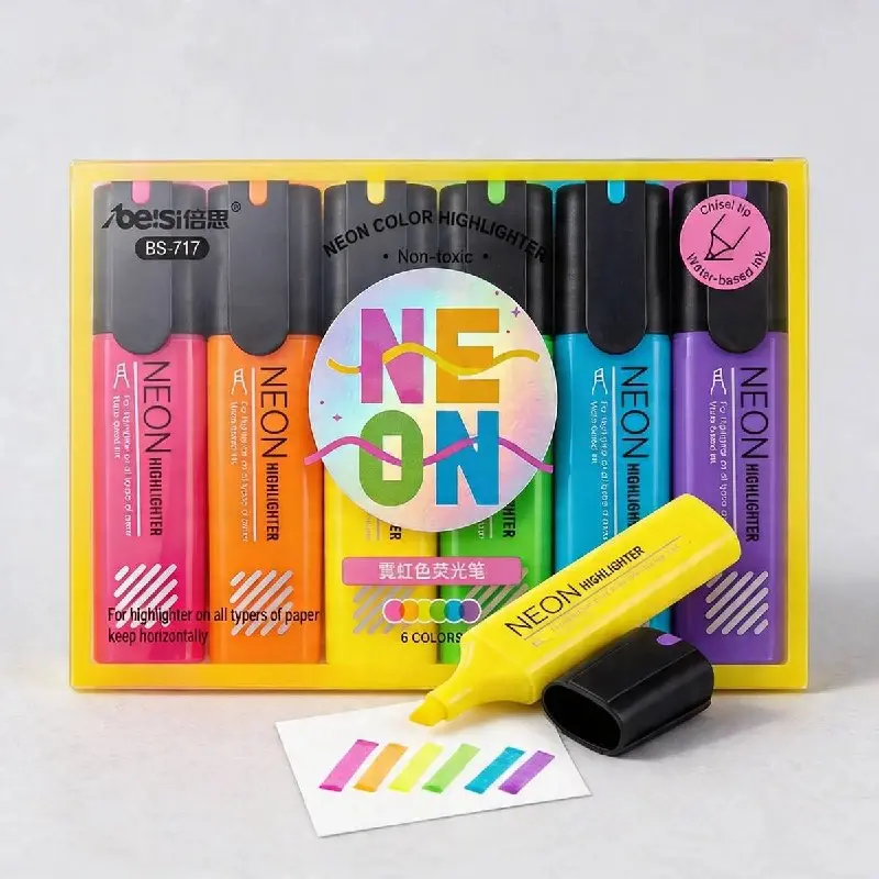 Set de 6 Destacadores Arcoiris Neon 
