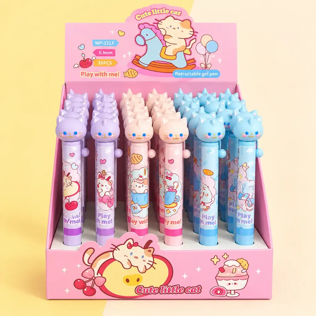 Lápiz Gel Gatito Kawaii Tinta Azul  