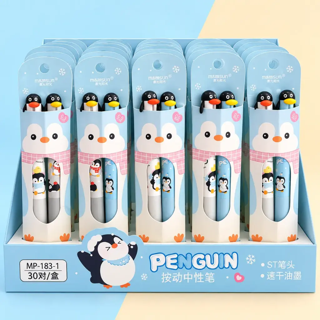 Set de 2 Lápices Gel Pingüino Kawaii 