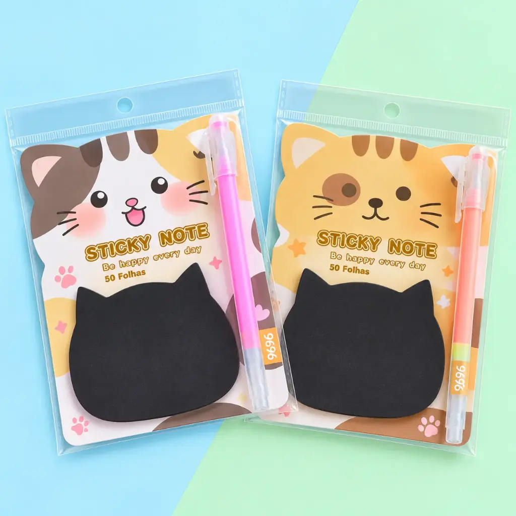 Set de Post-it Gatito Negro Y osito con Lápiz