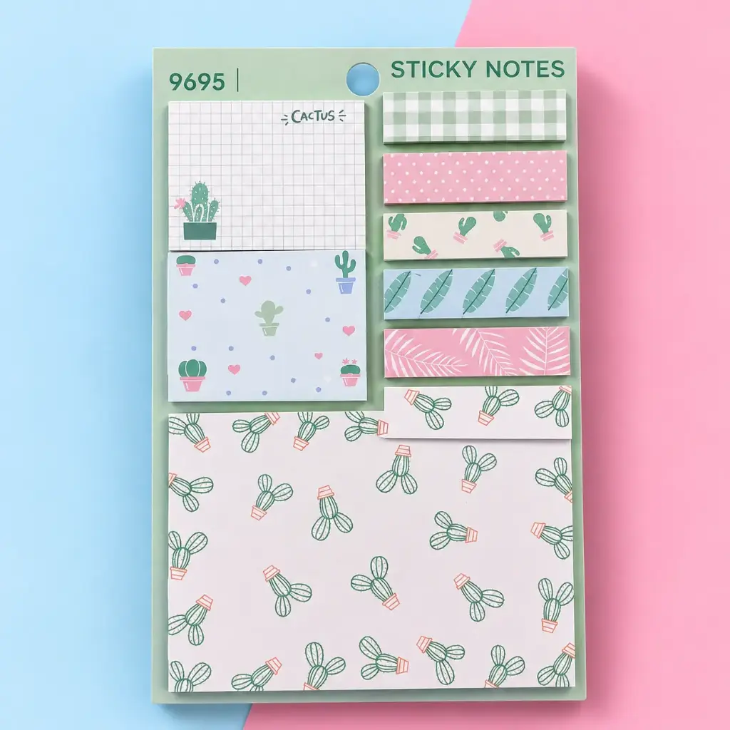 Set de Post-it Flores y Cactus Pastel 