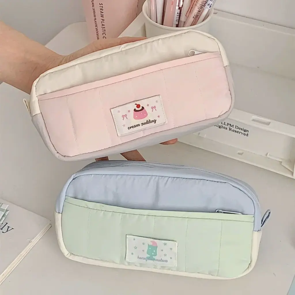 Estuche Doble Compartimiento Color Crema