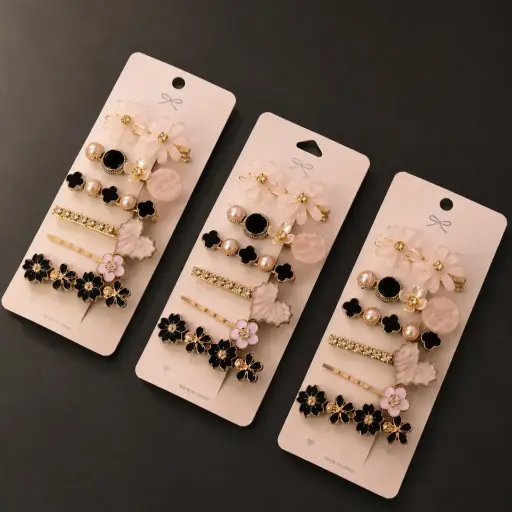 [EE25-2185] Set 6 pinches Sakura Blanco y Negro