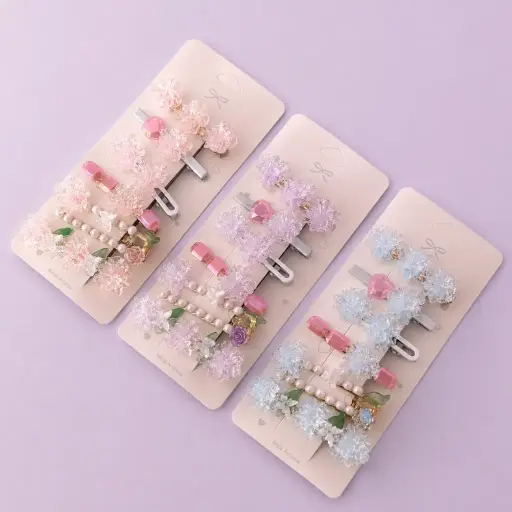 [EE25-2194] Set 7 Pinches Sakura Cristal para Cabello