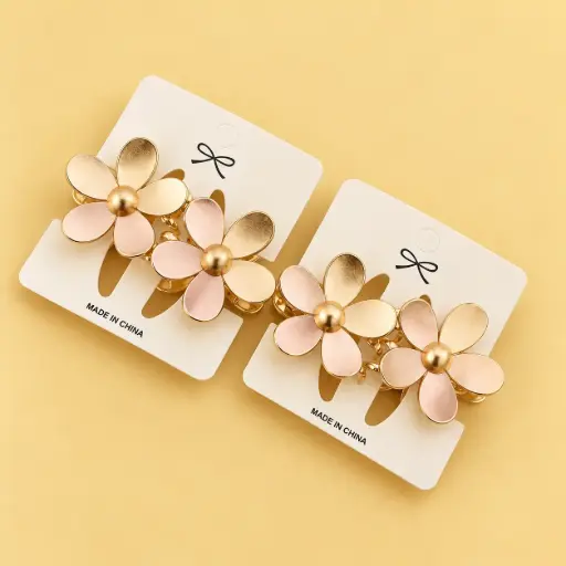 [EE25-2335] Set de 2 Mini Pinches Doble Flor Dorado