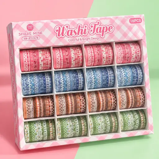 [EE26-523] Set de Washi Tape Flores, Corazones y Patrones Geométricos