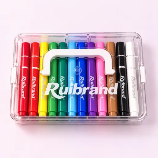 [EE26-704] Set de 12 Plumones de Colores con Maletín Transparente 