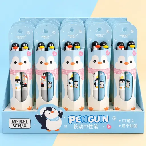 Set de 2 Lápices Gel Pingüino Kawaii 