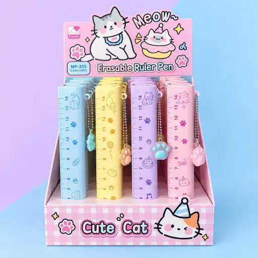 [EE26-798] Lápiz Gel Borrable Gatito con Regla 