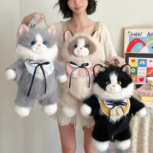 [EE26-1497] Mochila de Peluche Gatito con Lazo