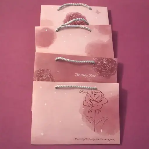 [EE25-1803A] Bolsa de Regalo Pequeña Rosada de Flores