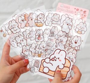 Set 10 hojas Sticker Ositos y Conejitos kawaii - Imagen 3