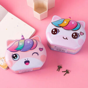 Alcancía Metálica Unicornio Kawaii con Candado - Imagen 2