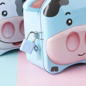 Alcancía Kawaii de Vaca Metálica con Candado - Imagen 2