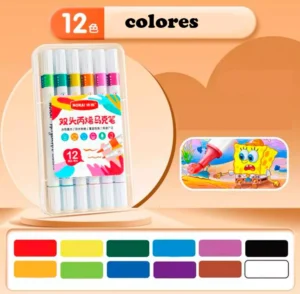 Kit Marcadores Acrílicos 12 colores doble punta - Imagen 1