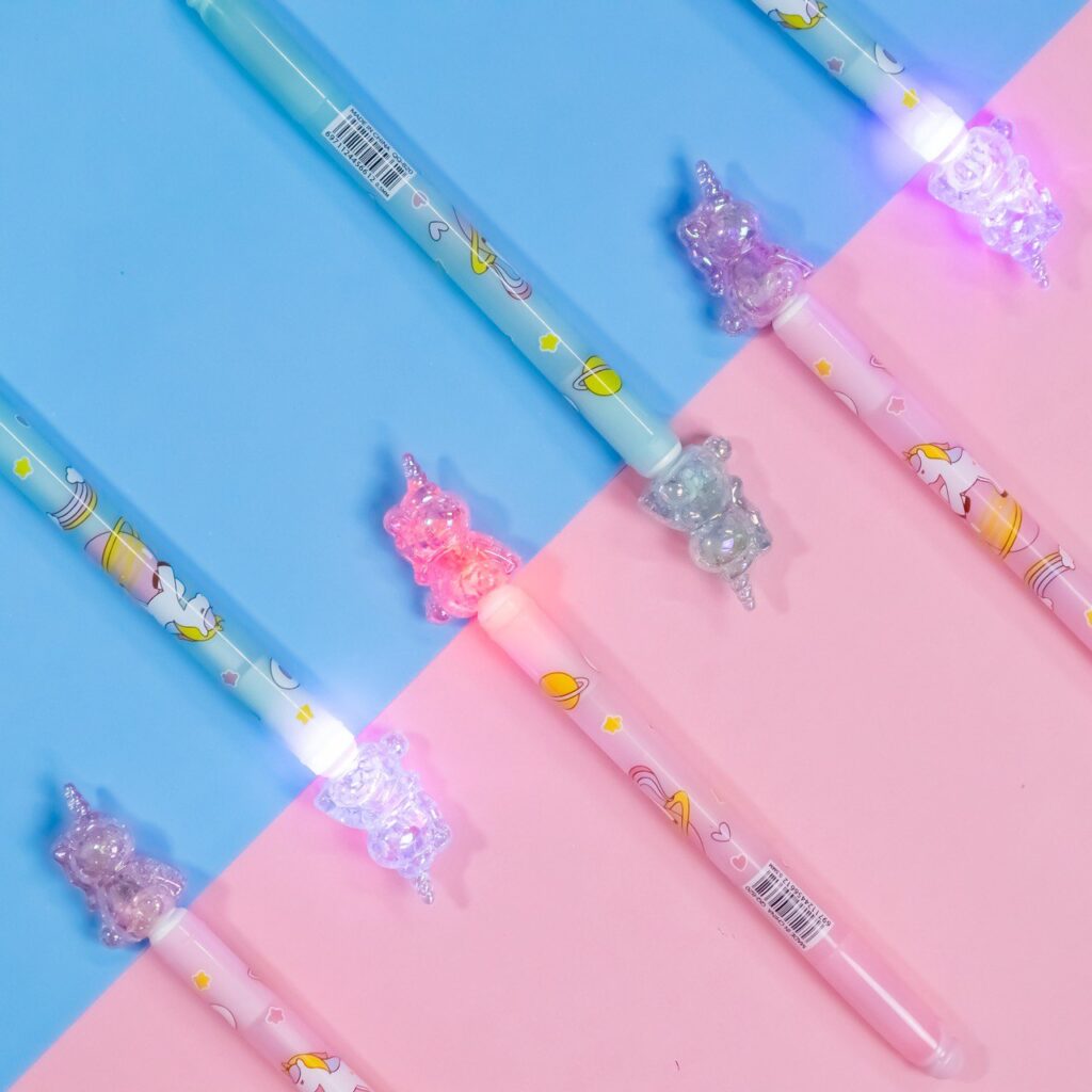 Lápiz gel azul con Luz de Unicornio 2 colores