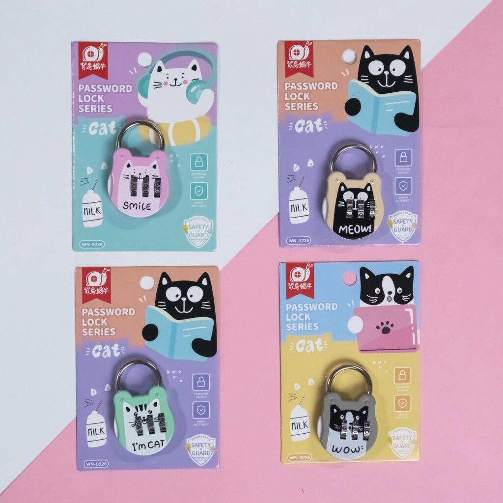Candado con Diseño de Gato con Cerradura de Cifra, 4 Modelos Surtidos