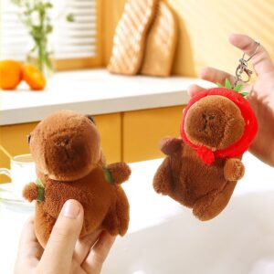 Llavero de Peluche Capybara mochila de tortuga y gorro de frutilla - Imagen 1