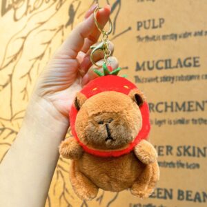 Llavero de Peluche Capybara mochila de tortuga y gorro de frutilla - Imagen 4