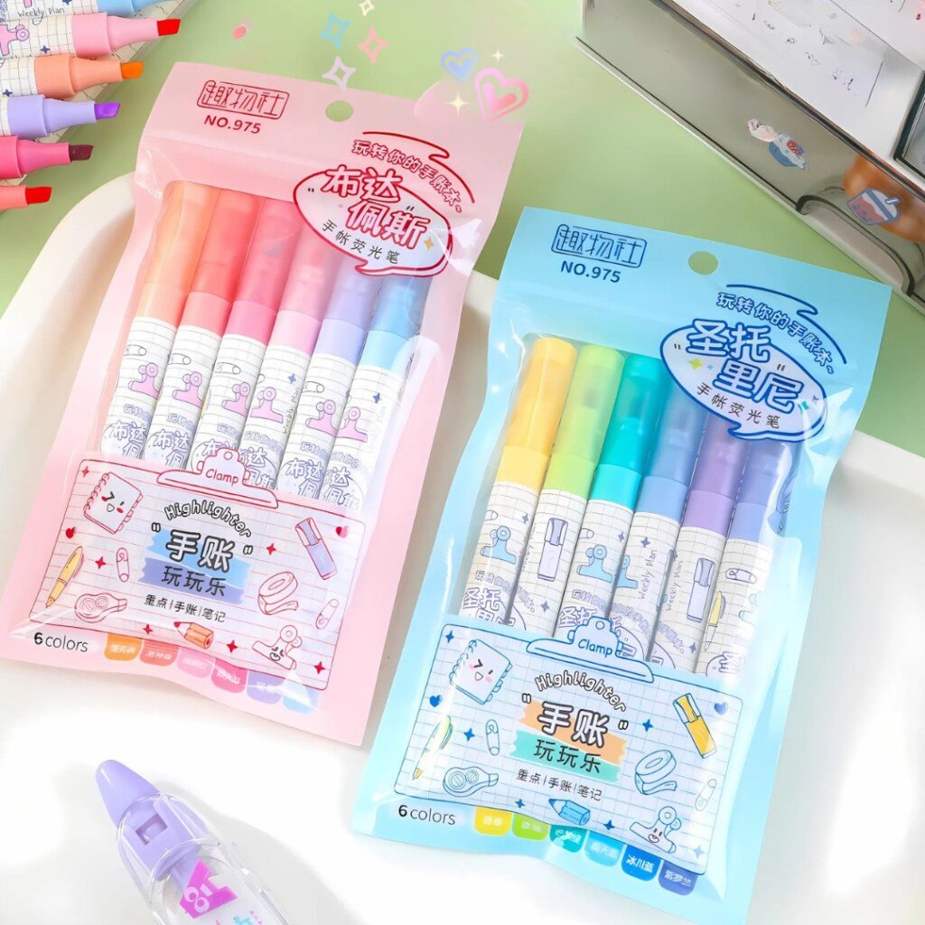 Destacador Fluorescente 6 Colores, 2 modelos surtidos