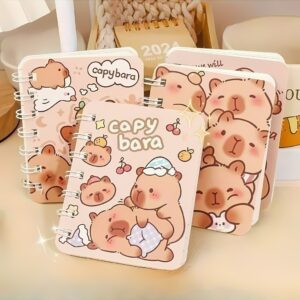 Mini Libreta Kawaii Argollada de Capybara, 80 Hojas, 4 Diseños Encantadores