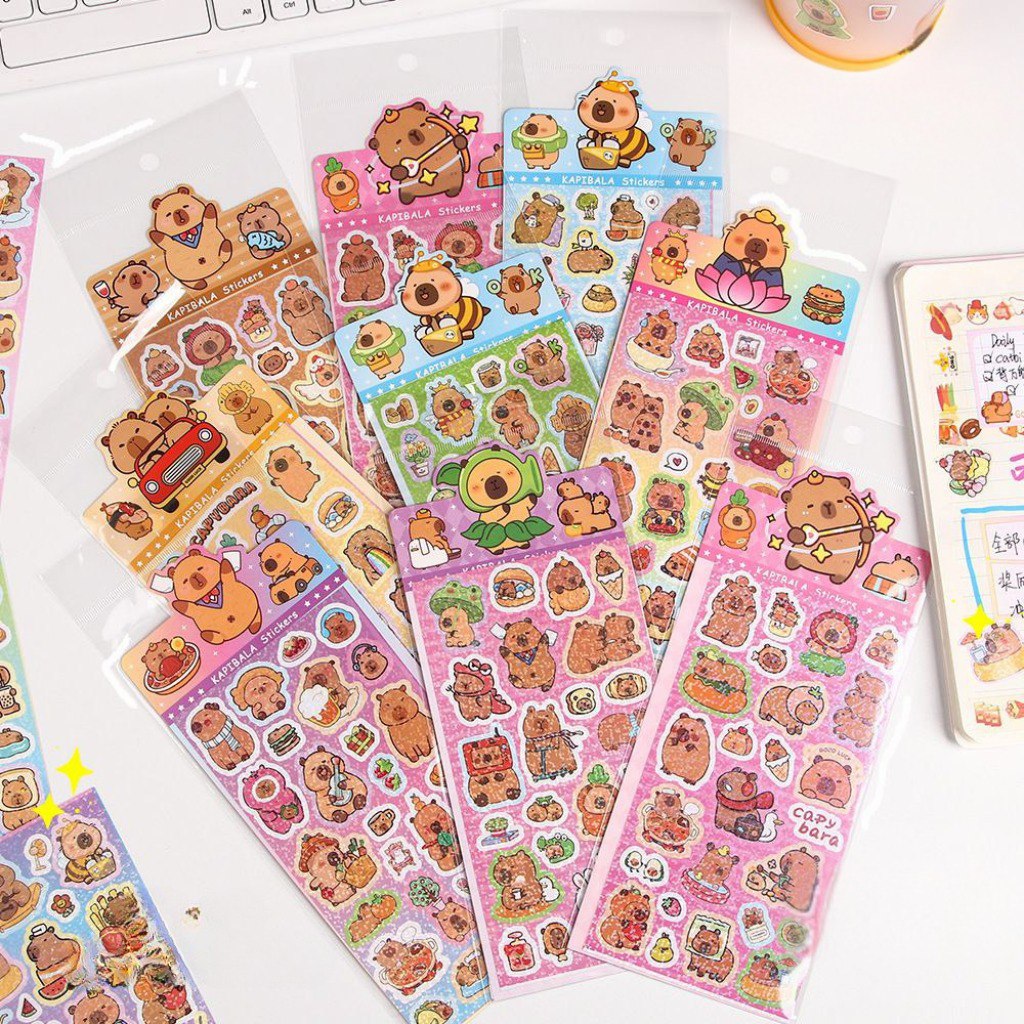 sticker capybara glitter 8 diseños