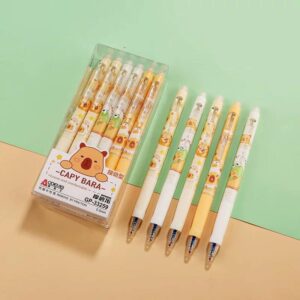 Set de Bolígrafos cute Tinta Gel Borrable de Capybara