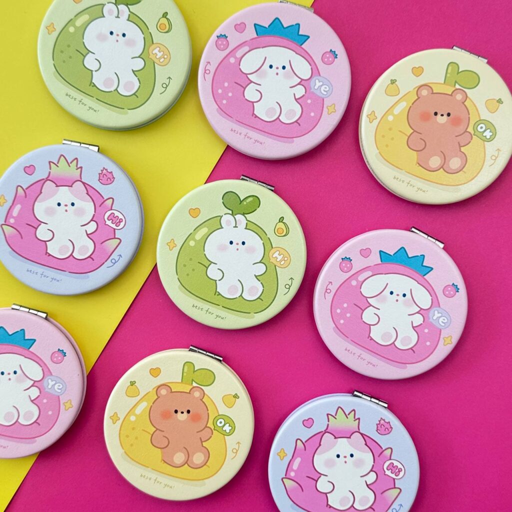 Espejo Circular Diseño de Animalitos Kawaii