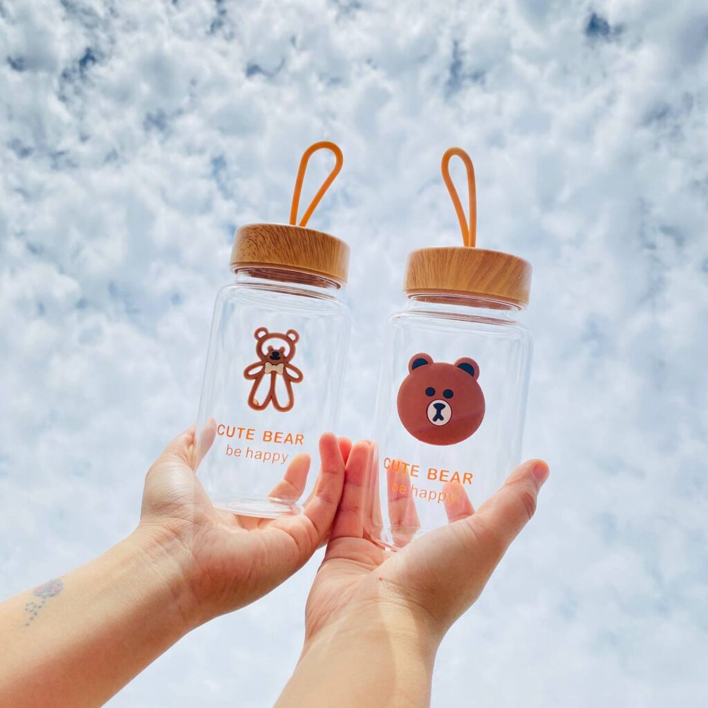 Botella de Vidrio de Osito Kawaii 4 Modelos