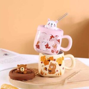 Taza de Cerámica con Diseño de Cabecita de Animales