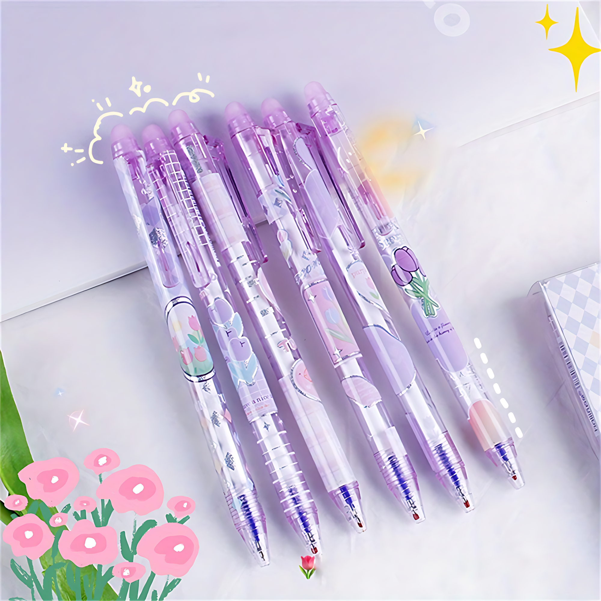 Set de 6 Lápices de Tinta Gel Borrable Tulipán | Diseño Único