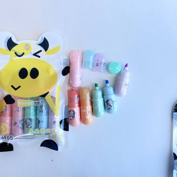 Mini Destacadores Vaquita | Set de 6 Colores Surtidos 🐮✨ - Imagen 2