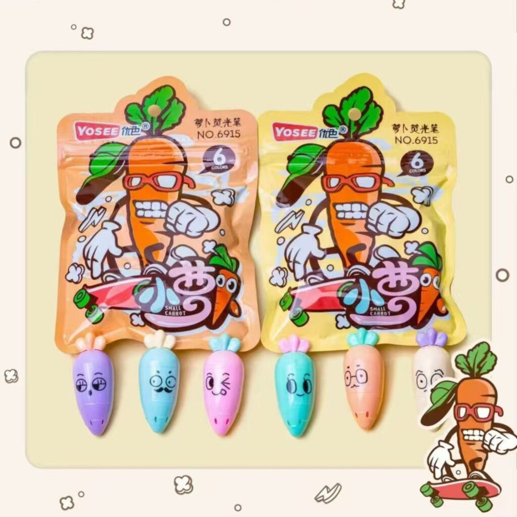 Mini Destacadores Zanahoria | Set de 6 Colores Surtidos 🥕✨