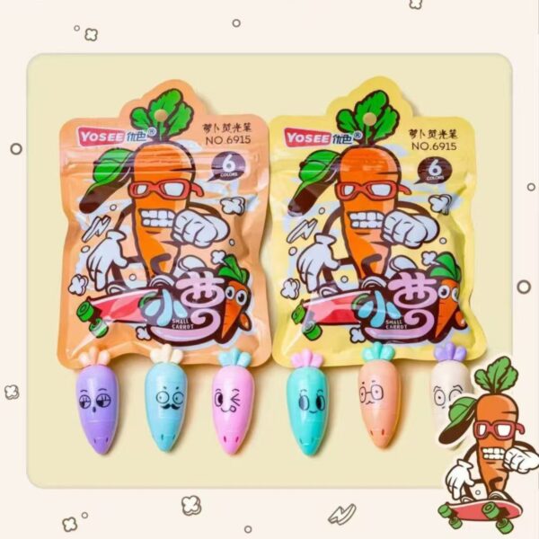 Mini Destacadores Zanahoria | Set de 6 Colores Surtidos 🥕✨