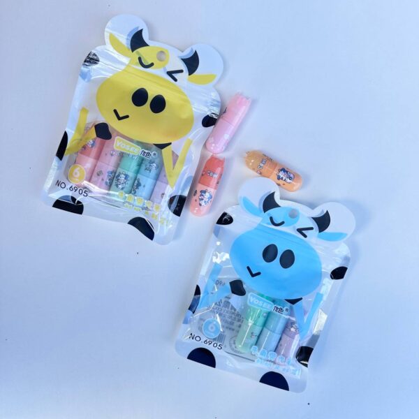 Mini Destacadores Vaquita | Set de 6 Colores Surtidos 🐮✨