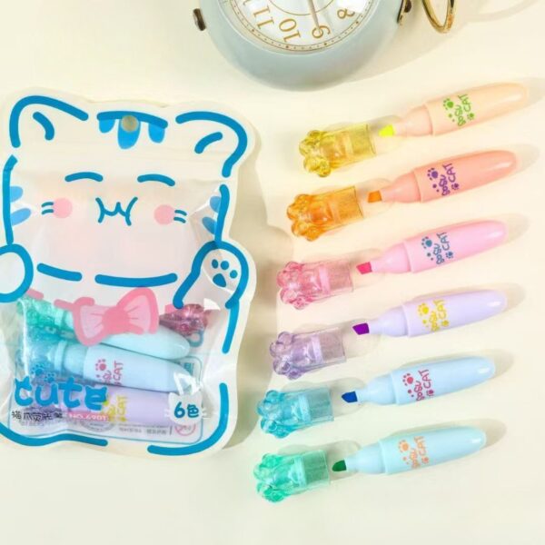 Mini Destacadores Gatito | Set de 6 Colores 🐱✨