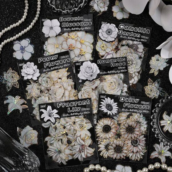 🌸 STICKERS FLORES BLANCAS – 20 PCS