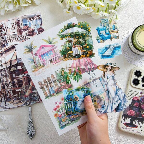 🌸 STICKERS FLORES Y VINTAGE – SET DE 20 HOJAS - Imagen 4