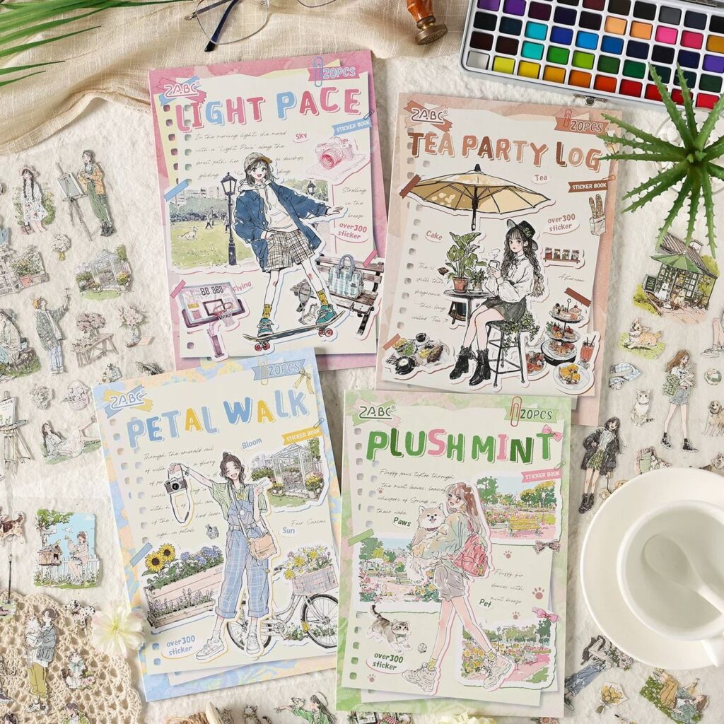Libreta de Stickers Muñeca Estilo Viñeta Vintage