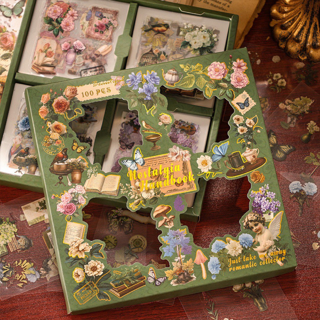 Caja de 100 Stickers Mariposa y Flores