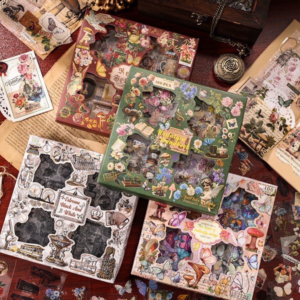 Caja de 100 Stickers Mariposa y Flores