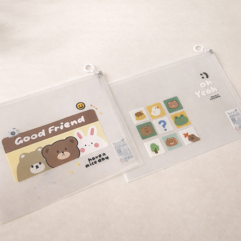 Bolsa con Cremallera Kawaii Conejo y Oso