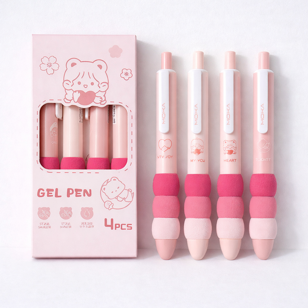 Caja de 4 Lápices Tinta Gel Rosado con Esponjita 1 Caja de 4 Lápices Tinta Gel Rosado con Esponjita